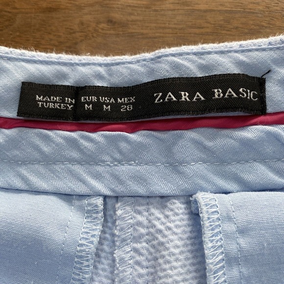 Zara Basic Women's M LIGHT BLUE Short Shorts Side Seam Pockets Textured Cotton - Picture 5 of 8